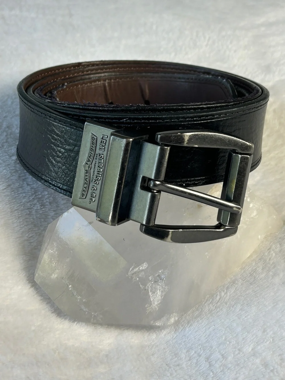 Levi’s Black Leather Belt with Brushed Metal Buckle - Size 50